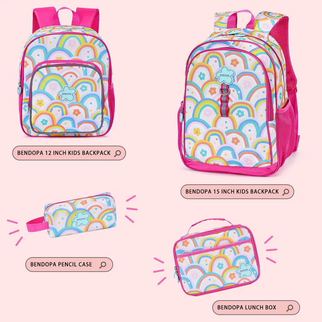 Factory Customized Rainbow Children&prime;s Backpack Elementary School Girl 3 Piece Set Backpack