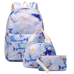 New Colorful Backpack for Primary and Secondary School Students Printed Schoolbag Women′s Three Piece Set