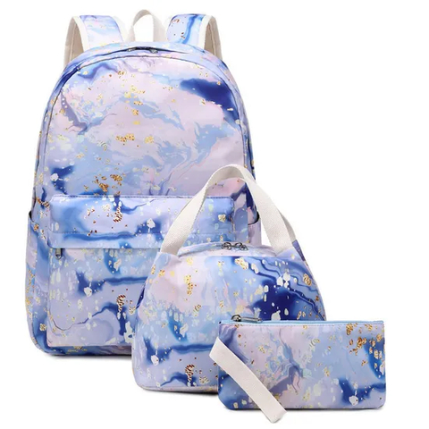 New Colorful Backpack for Primary and Secondary School Students Printed Schoolbag Women′s Three Piece Set
