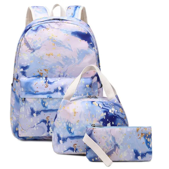 New Colorful Backpack for Primary and Secondary School Students Printed Schoolbag Women′s Three Piece Set