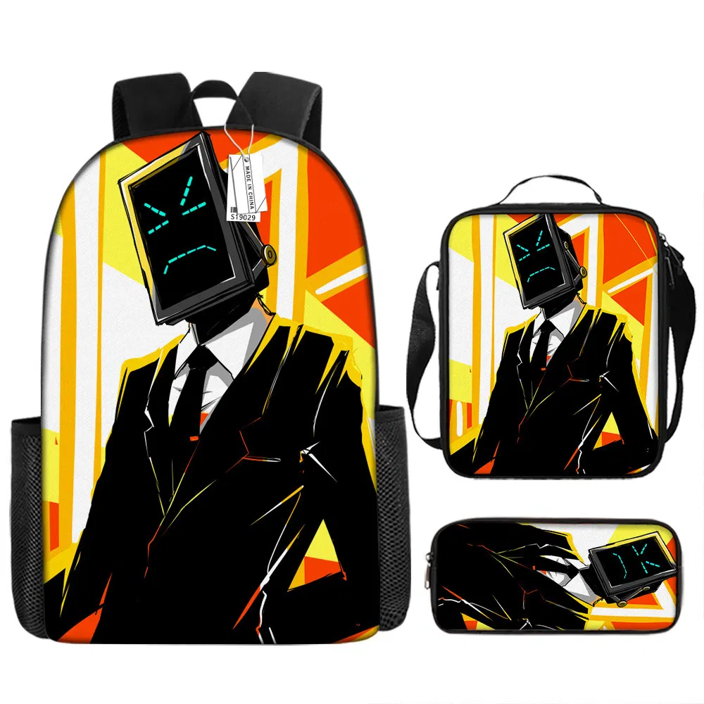 Skifidi Toilet Man Mock Book Bag for Primary and Secondary School Students Shoulder Bag Pen Bag Backpack Three Piece Set