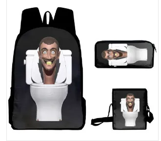 Skifidi Toilet Man Mock Book Bag for Primary and Secondary School Students Shoulder Bag Pen Bag Backpack Three Piece Set