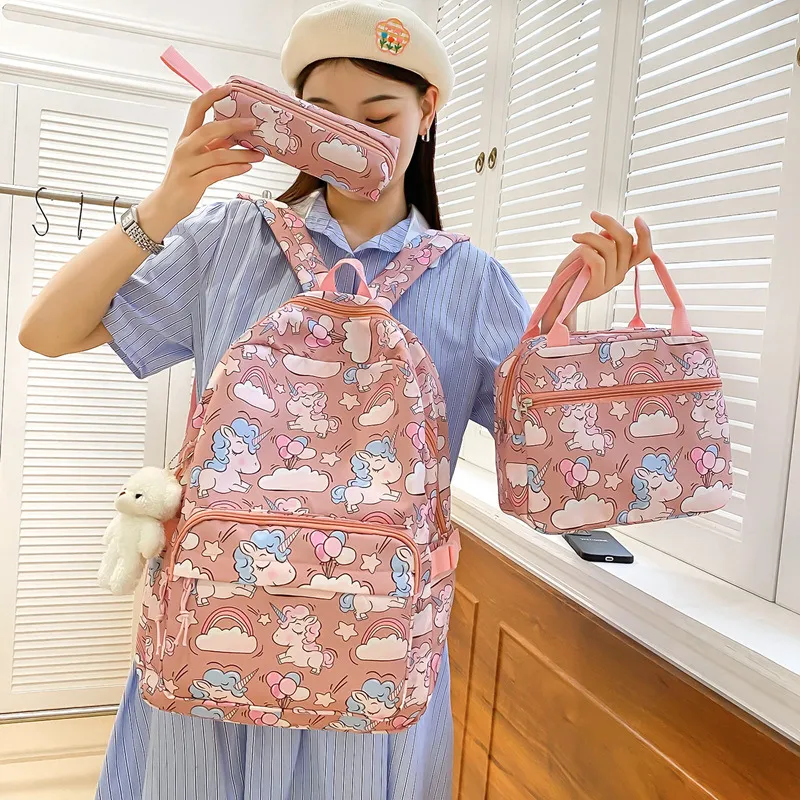 New Fashion Cartoon Backpack Large Capacity Three Piece Set for Primary and Secondary School Students