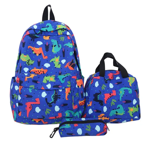 Cartoon Dinosaur Backpack with Graffiti Print Three Piece Set Large Capacity Student Backpack