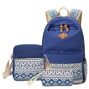 Three Piece Set of Leisure Canvas Backpack for Female Students Mother Bag High School Lunch Bag