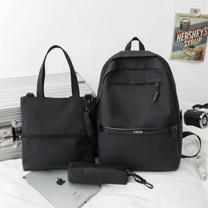 Trendy Fashionable Leather Film Large Capacity Middle School Student Three Piece Set Backpack