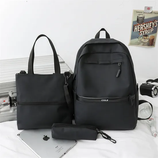 Trendy Fashionable Leather Film Large Capacity Middle School Student Three Piece Set Backpack