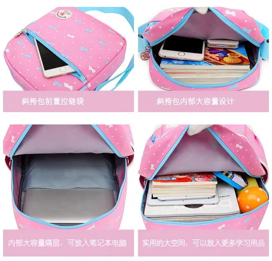 New Cross Border Cute Bow Print Three Piece Set for Middle School Students Campus Large Capacity Backpack