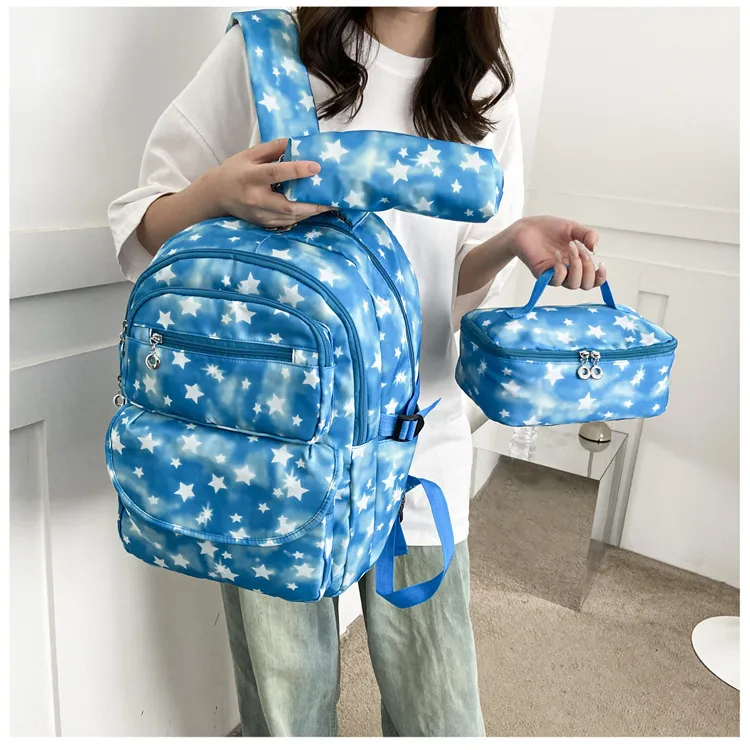 2024 New Backpack for Female High School Students Three Piece Set Simple Backpack