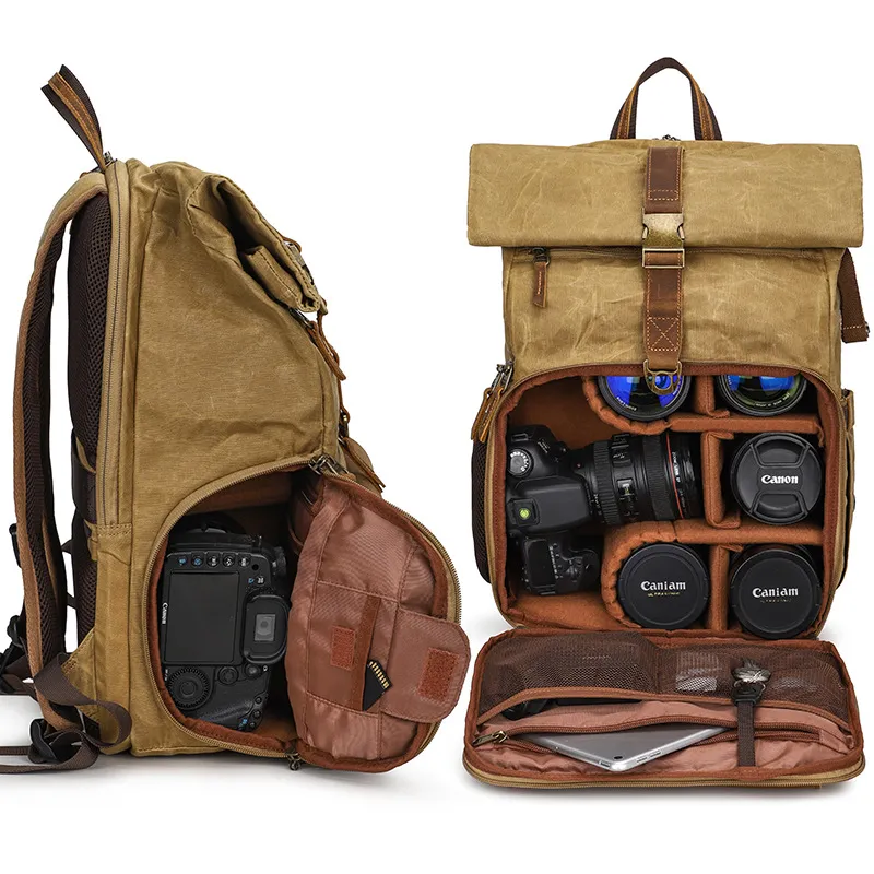 Wholesale of Shoulder Photography Bag Contrasting Waterproof Canvas DSLR Digital Bag Retro Camera Backpack
