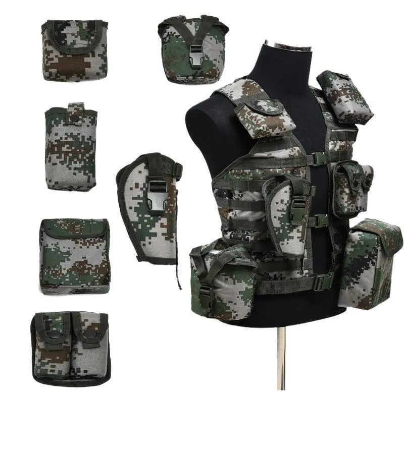 Tactical Vest Clip Bag 7-Piece Set Camouflage Combat Carrying Gear Customizable Vest