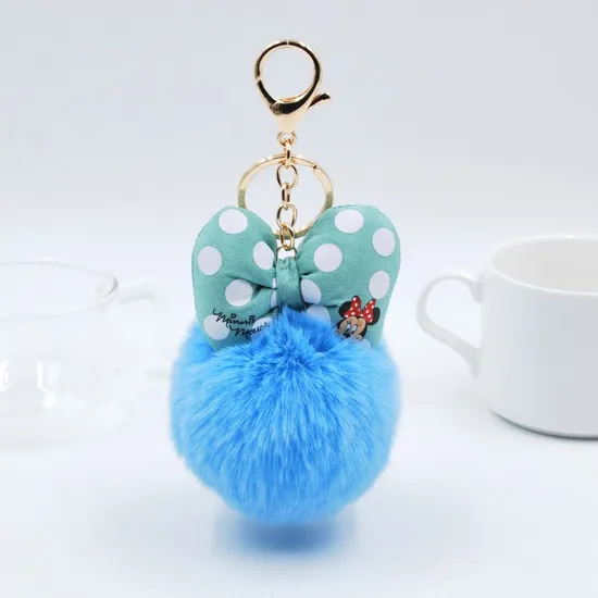 Pink Puff Keychain POM Mickey Head Keychain Pompom Tassel Keychain Pink