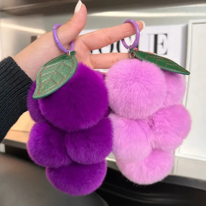 Pompom Grape Keychain Cute Fluffy Plush Grape Keychains Women Girl Bags Keyrings