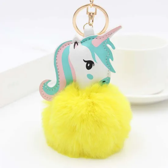 Fur Ball Horse Keychain Pompom Rabbit Fur Ball Key Chain Fluffy Car Pendant Bag Charm Gift Plush Fur Keychain