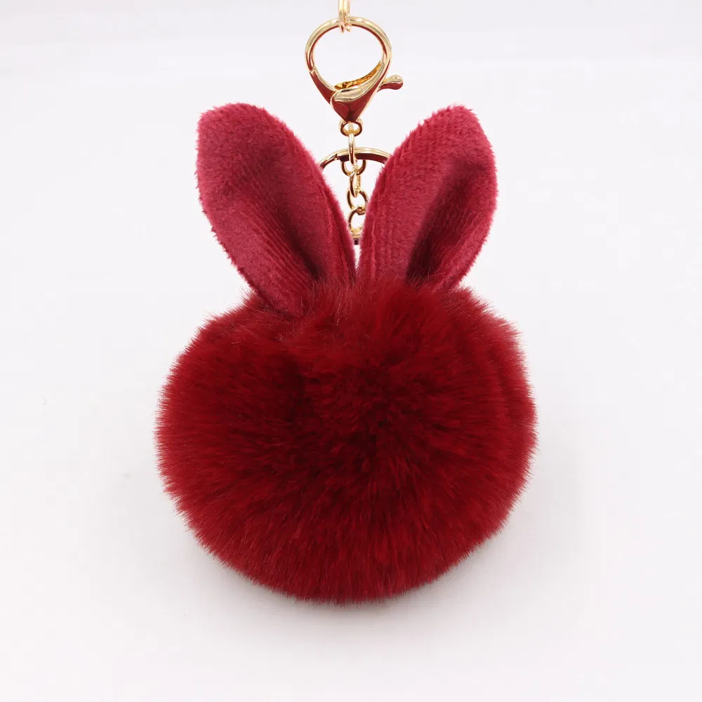 Hot Fluffy Girly POM POM Keyring with Ear Round Shaped Fur Ball Mini Plush Keychain