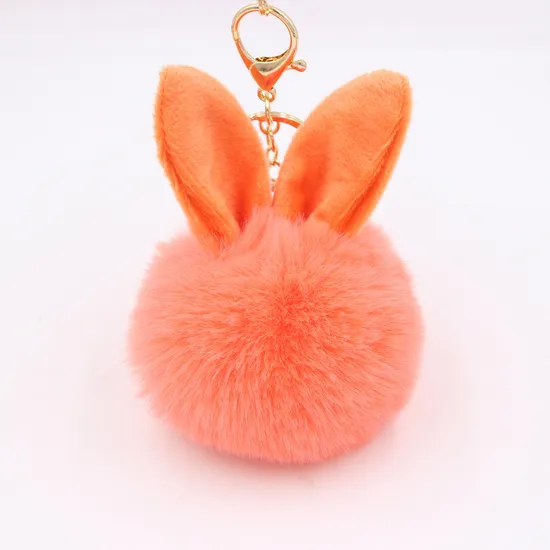 Hot Fluffy Girly POM POM Keyring with Ear Round Shaped Fur Ball Mini Plush Keychain