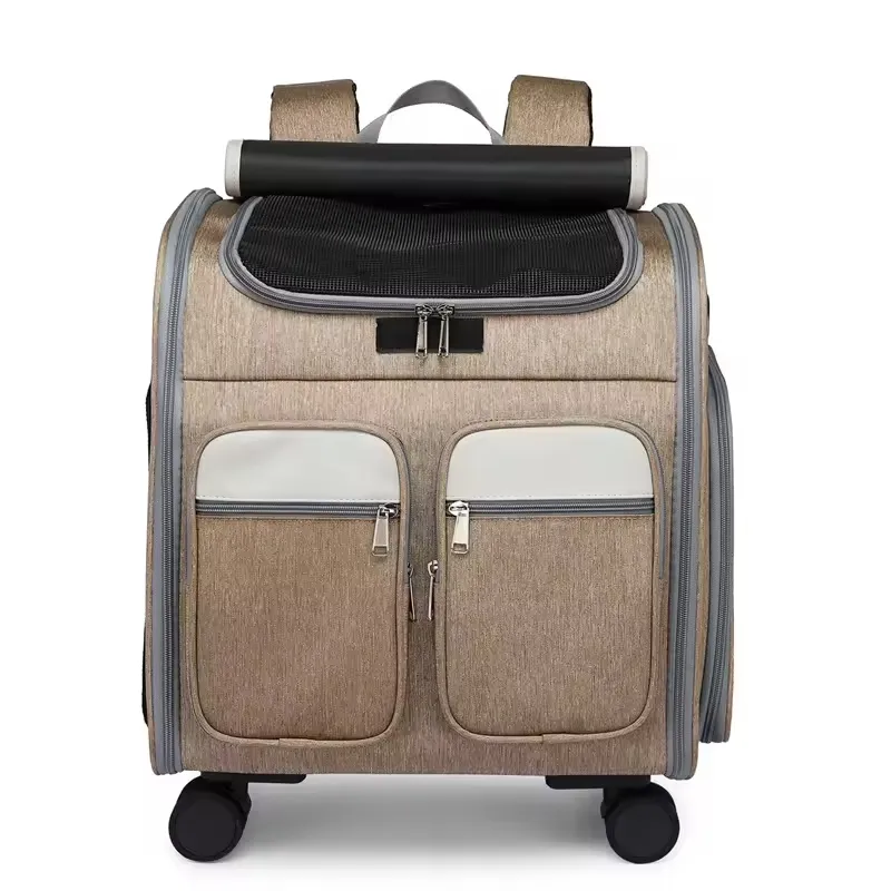 Airline Approved Telescopic Zipper Mesh Breathable Walking Handle Cat Dog Pet Carrier with Wheels Pet Suitcase