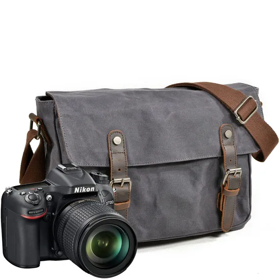 Men Photography Casual Shoulder Bag Oil Wax Canvas Genuine Leather Bag DSLR Camera Bag