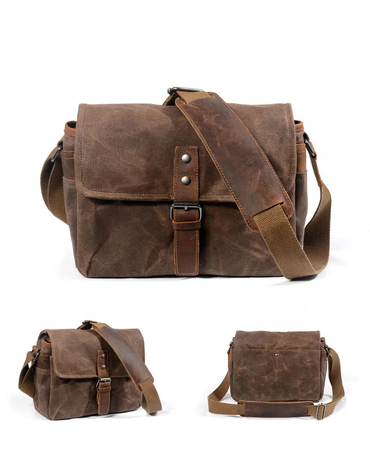 New Outdoor Photography Bag Digital SLR Professional Waterproof Oil Wax Canvas Camera Bag Micro Shoulder Bag