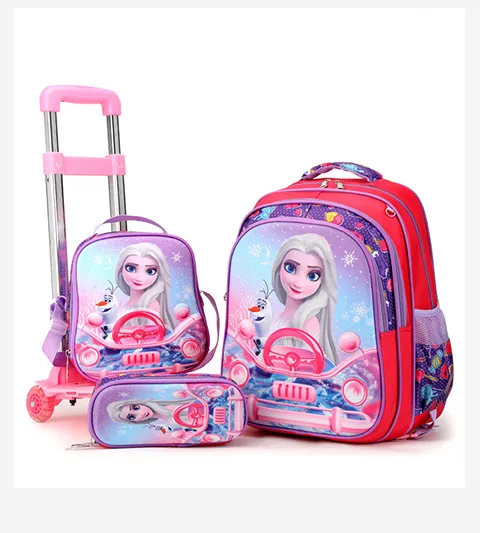 Primary School Childrens Backpack Three Piece Set 16 Inch 3D Lunch Bag for Boys and Girls Detachable Pull Rod Backpack