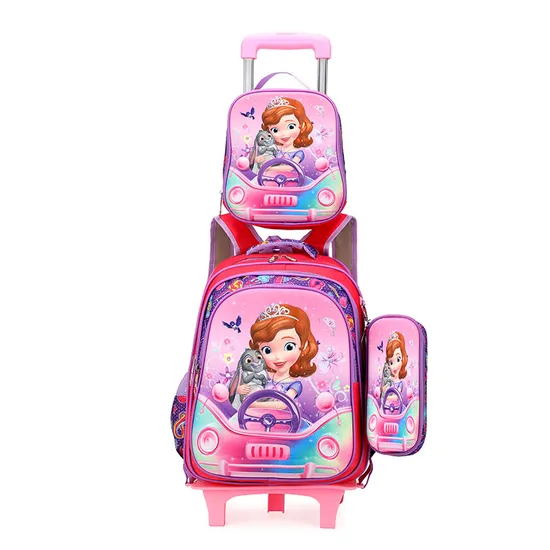 Primary School Childrens Backpack Three Piece Set 16 Inch 3D Lunch Bag for Boys and Girls Detachable Pull Rod Backpack