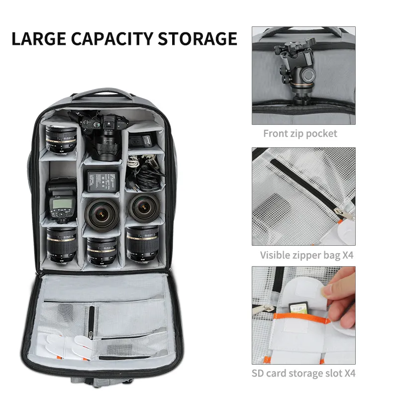 New Gray Travel Photography Equipment Backpack Outdoor Lightweight Handheld Camera Photography Backpack