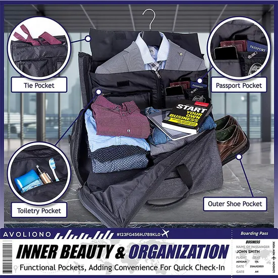 Customized Hanging Suit Bag with Multifunctional Rolling Rod Travel Bag Convertible Travel Bag