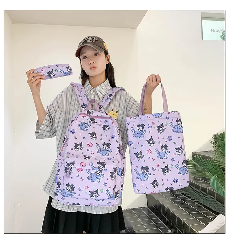New Cartoon Coolomi Cute Three Piece Student Lightweight School Bag Sanrio Large Capacity Full Print Backpack