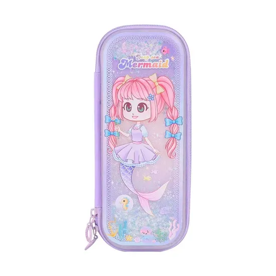 Pen Case Filled with Oil Quicksand Pen Box Cartoon TPU Student Stationery Box Children′s Pencil Case Pouch