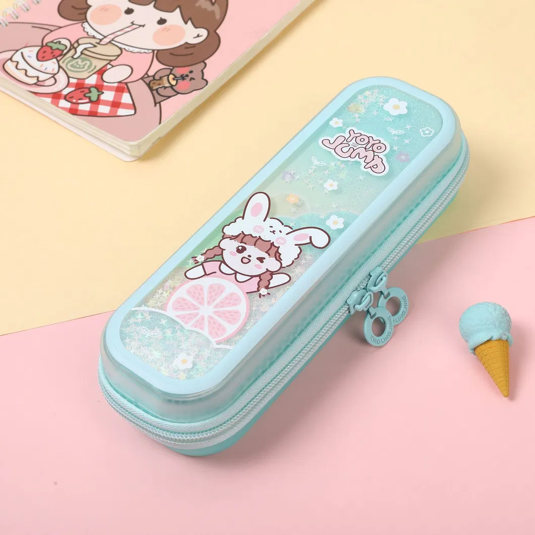Elementary School Student Pencil Case Filled with Oil Quicksand Pencil Case Cartoon TPU Student Stationery Case Pouch