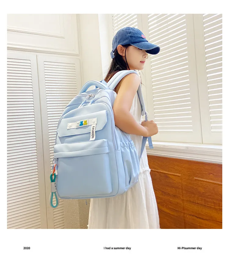 2023 New Leisure Backpack Solid Color Waterproof and Wear Resistant High School Backpack