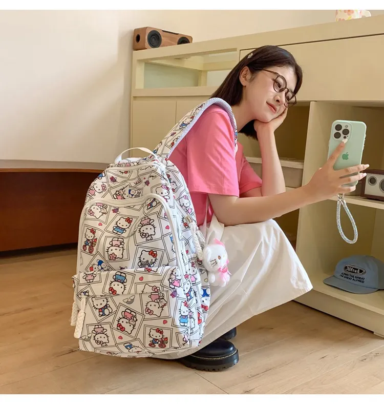 New Student Backpack Cute Large Capacity Handheld Nylon Lightweight Cartoon Backpack