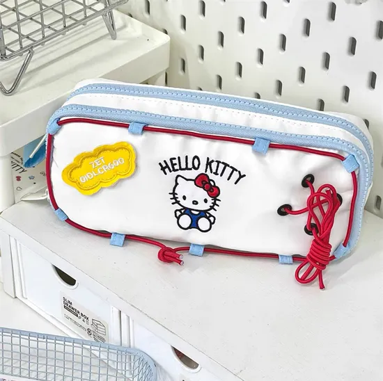 New Kitty Drawstring Pencil Case Multi-Layer High School Student Pencil Case Storage Bag