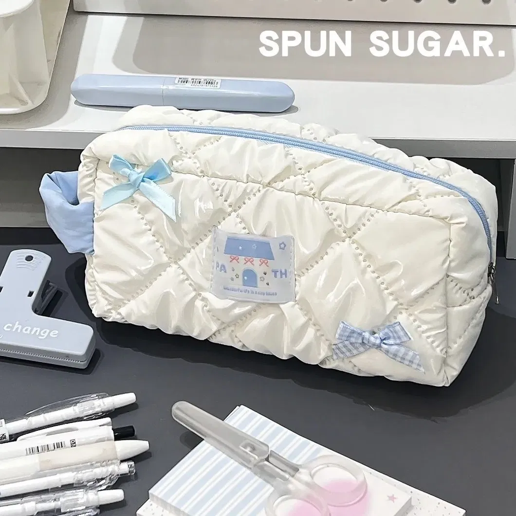 New Blue Bow Pen Bag Student Girl Heart Large Capacity Stationery Storage Makeup Bag