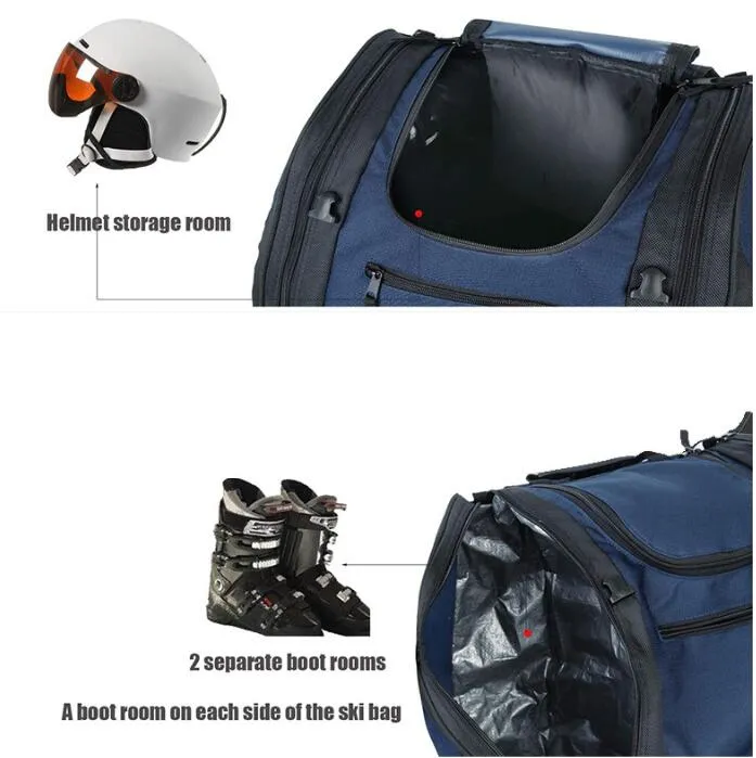 Waterproof Snow Gear Backpack Skiing and Snowboarding Travel Luggage for Air Travel Skating Ski Boot Bag