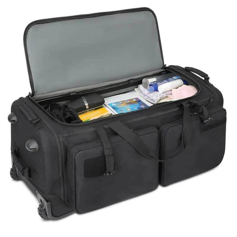 Multi-Pocket Trolley Bag Travel Bag with Wheels Trolley Wheeled Duffel Suitcase Luggage Rolling Duffle Bag