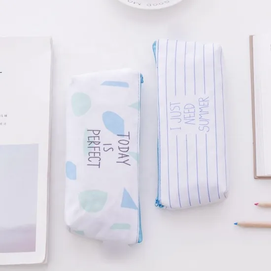 Wholesale School Student Stationery Storage Bag Cute Zipper Pencil Pouch Canvas