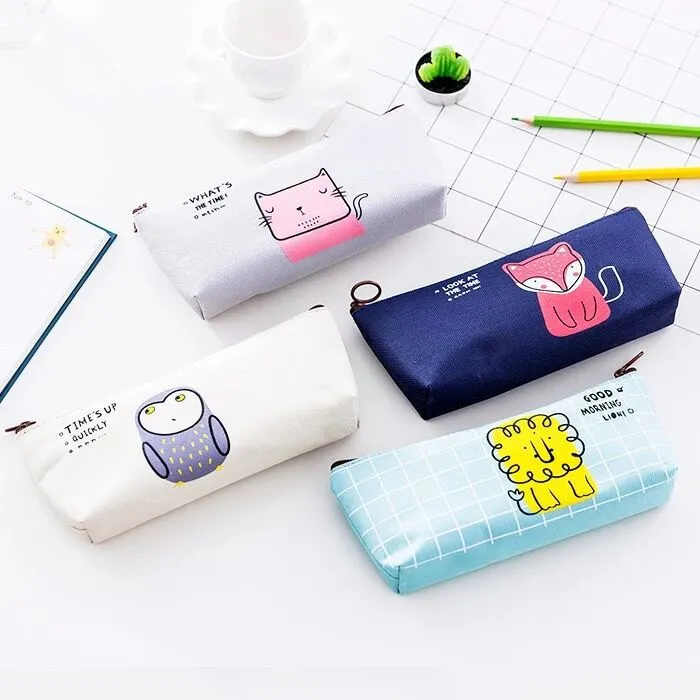 Wholesale School Cartoon Animal Zipper Canvas Pencil Case for Children