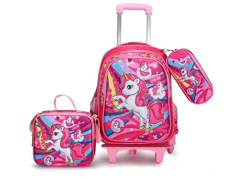 High Quality Wheeled Backpack Travel School Bag Set School Bag with Lunch Bag