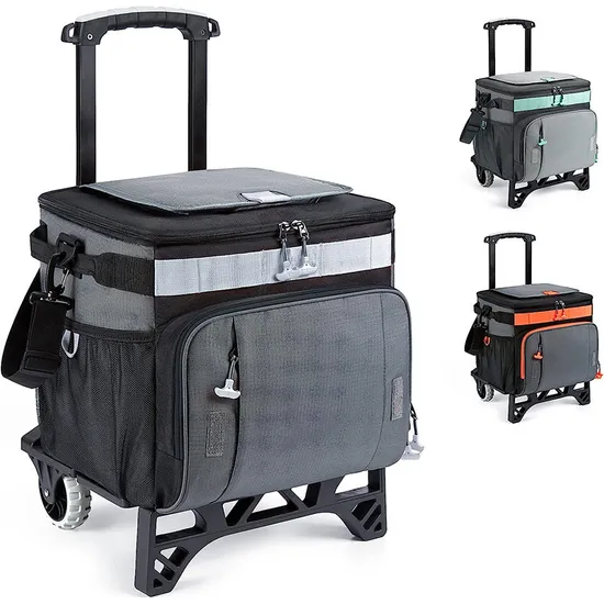 Customized Cooler Trolley Bag with Wheels Portable Camping Insulated Collapsible Wheels Rolling Bag