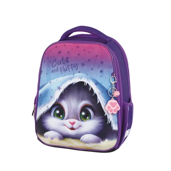 Independently Designed Cute Cat Purple School Backpack 600d High Quality Children School Bags