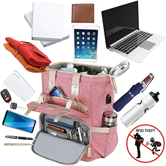 Casual Travel Bookbag Multipurpose Women USB Laptop Work Computer Stylish Purse College Business Backpack