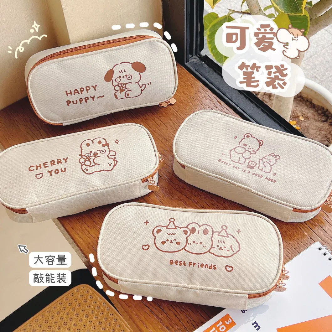 Cartoon Kawaii Bear School Stationery Bag Big Canvas Cute Pencil Case for Kids