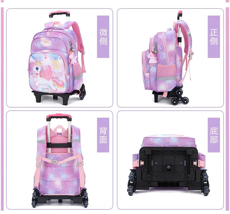 Pupils Trolley Schoolbag Girls First Grade to Sixth Grade Children&prime;s Burden-Reducing Backpack for Girls