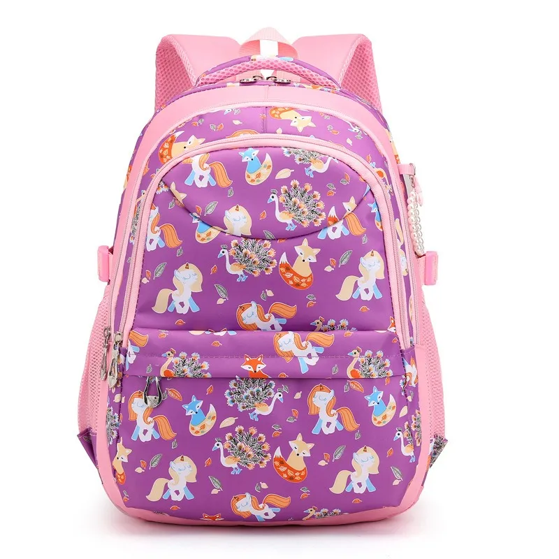 Simggle Backpack Primary Secondary Students Waterproof School Bag Cute Cartoon Printed Backpacks for Girls