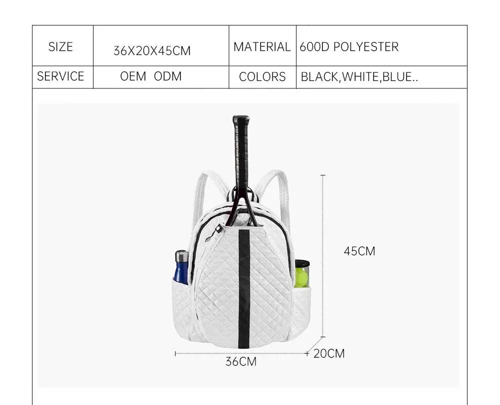 Customized PU Waterproof Pickleball Bag for Outdoor Sports Training, Large Capacity White Portable Tennis Bag
