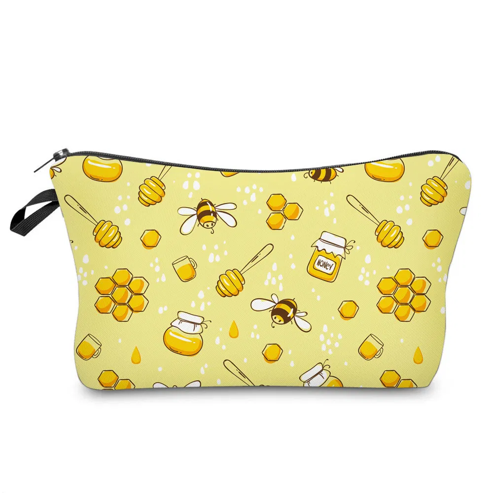 Cartoon Kids School Pencil Pouch Cute Bees Printing Cosmetic Zipper Makeup Bag