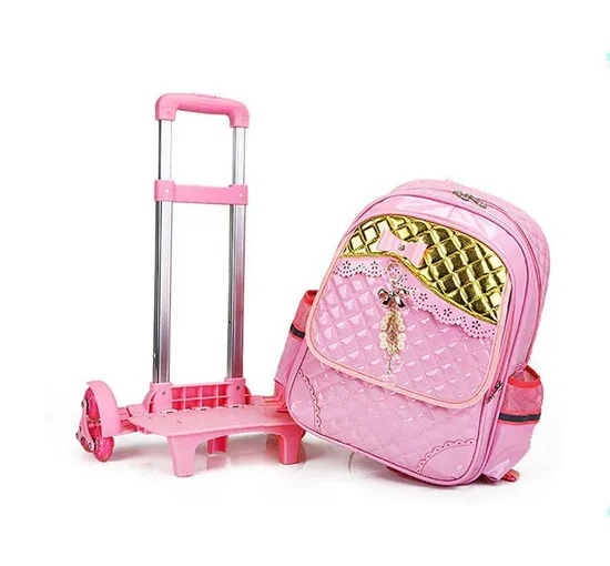 Rolling Kids Backpacks for Girls Trolley School Bag Handbag with Lunch Bag Pink