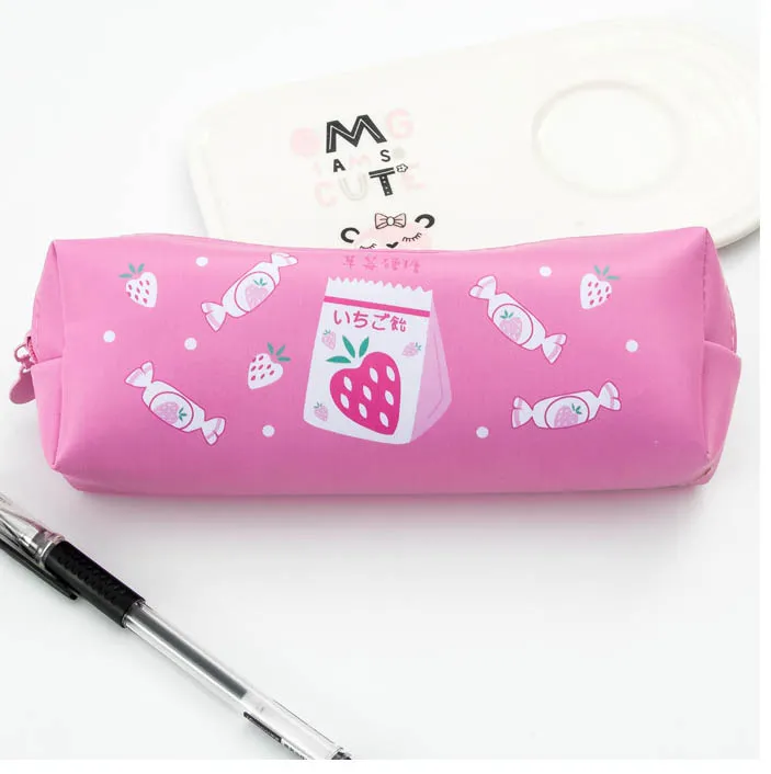 Cute Large Capacity Waterproof PU Leather Pencil Pouch Case Stationery Organizer Storage Bag Cosmetic Zipper for Girls Boys