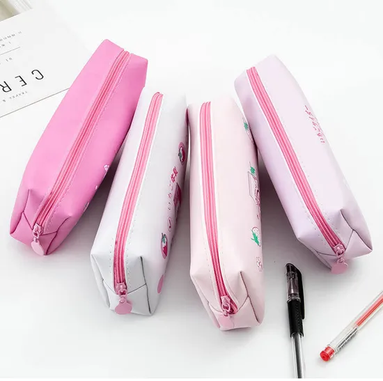 Cute Large Capacity Waterproof PU Leather Pencil Pouch Case Stationery Organizer Storage Bag Cosmetic Zipper for Girls Boys